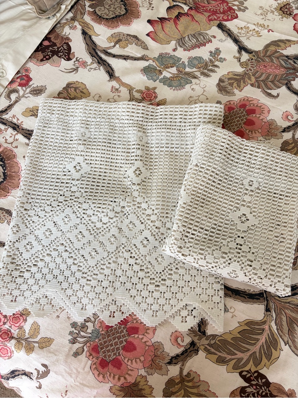 Vintage Hand Crocheted Beige Valance - Set of 2
